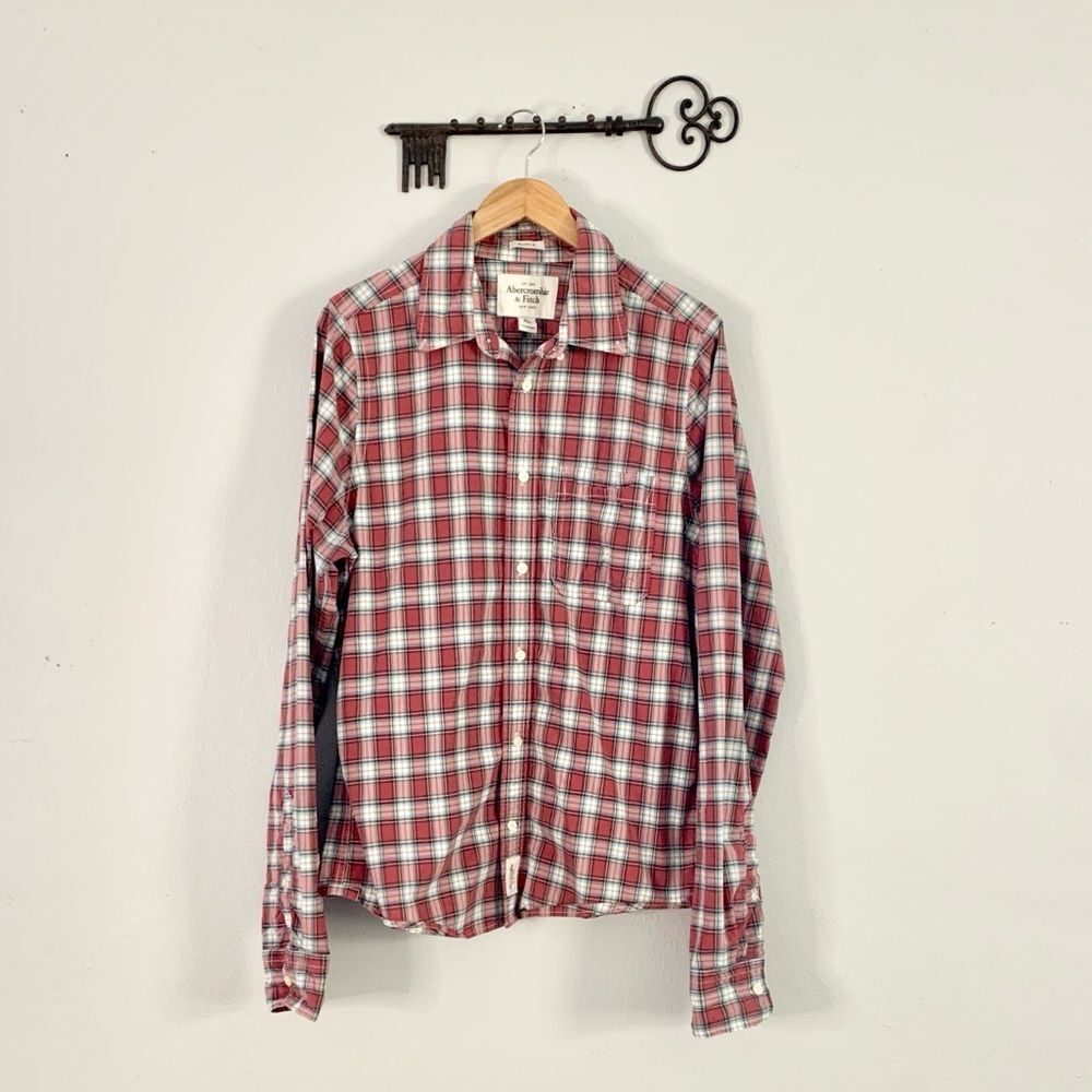 Abercrombie & Fitch Plaid Button Down Shirt Red White Men’s XL Long Sleeve